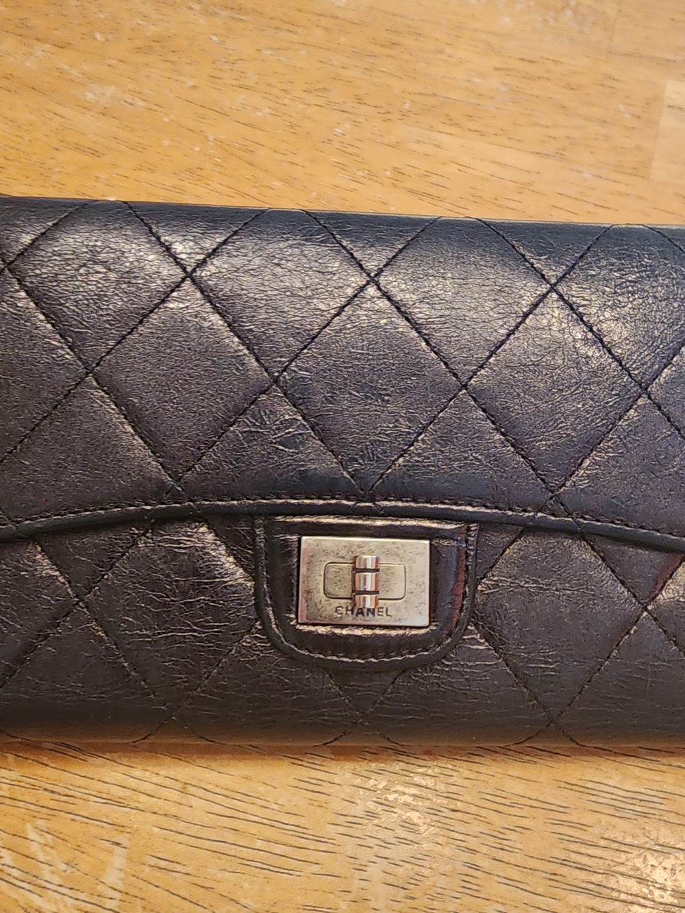 Chanel 2.55 Reissue quilted wallet, Black Distressed Leather & Gunmetal Silver
